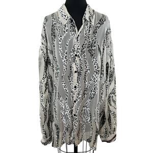 Joey Richi Men's Vintage Silk Black White Animal Print Button-Down Shirt XXL VTG